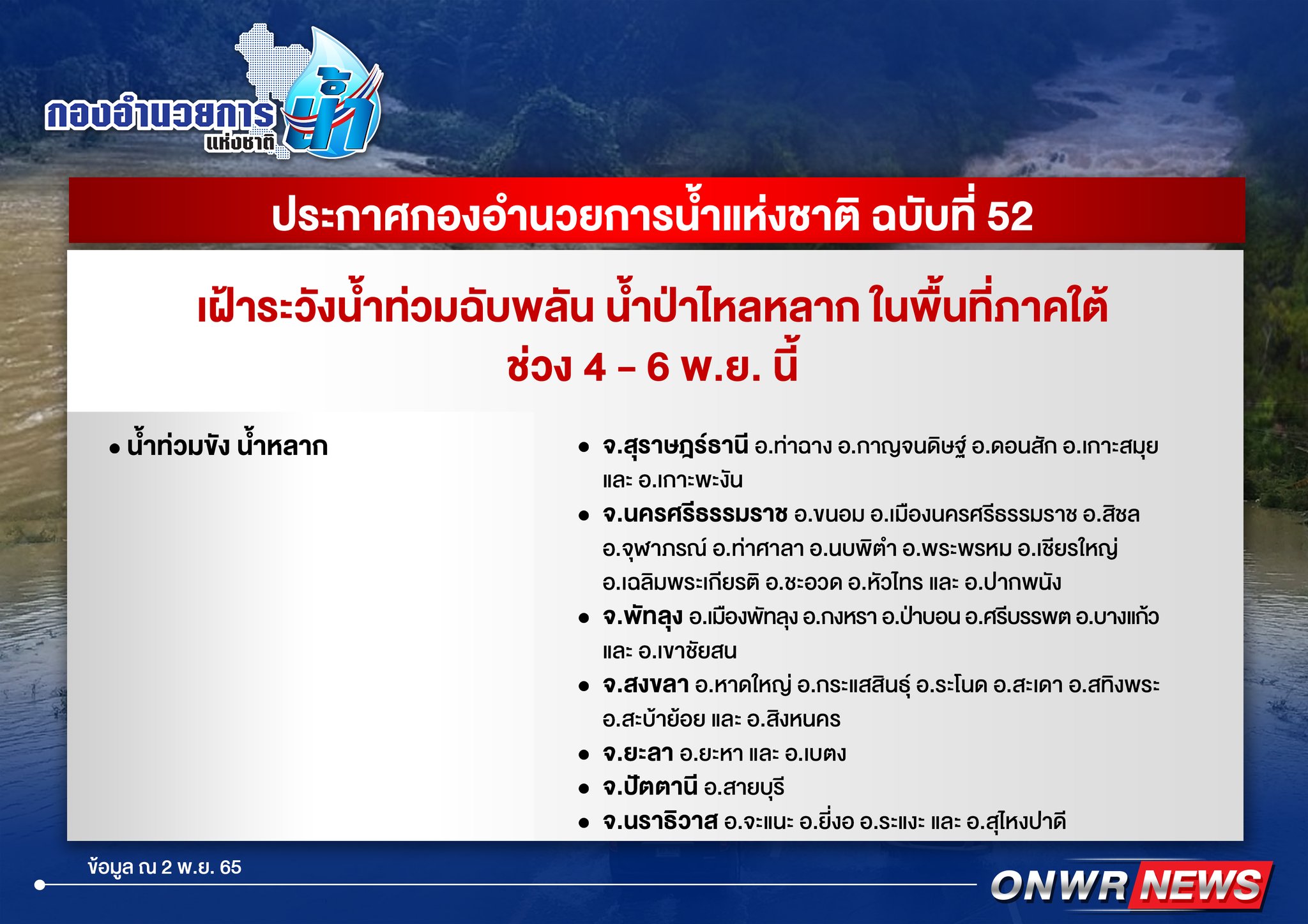 เตือน 7 จังหวัดนี้! ระวังน้ำป่า-น้ำท่วมฉับพลัน 4-6 พ.ย.
