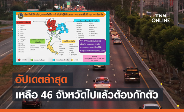 เช็กรายชื่อ 46 จังหวัดล่าสุด ไปแล้วต้อง "กักตัว" ดูอาการโควิด