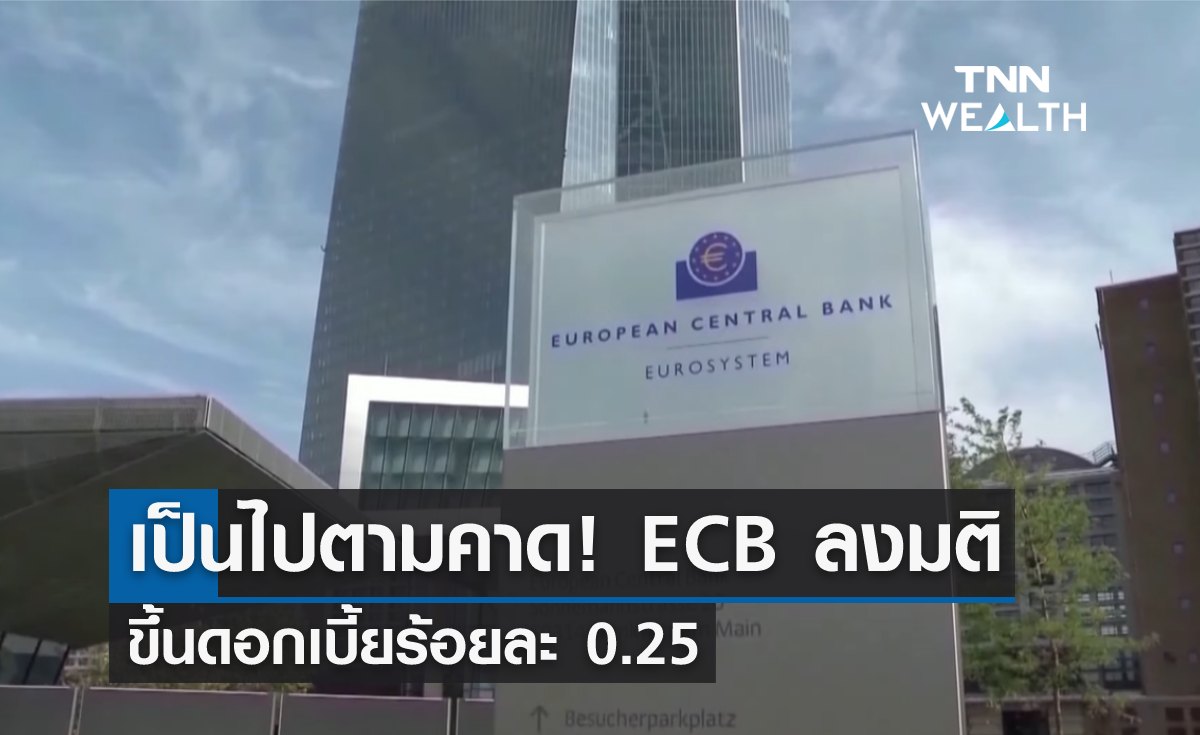 เป็นไปตามคาด! ECB ลงมติขึ้นดอกเบี้ยร้อยละ 0.25 