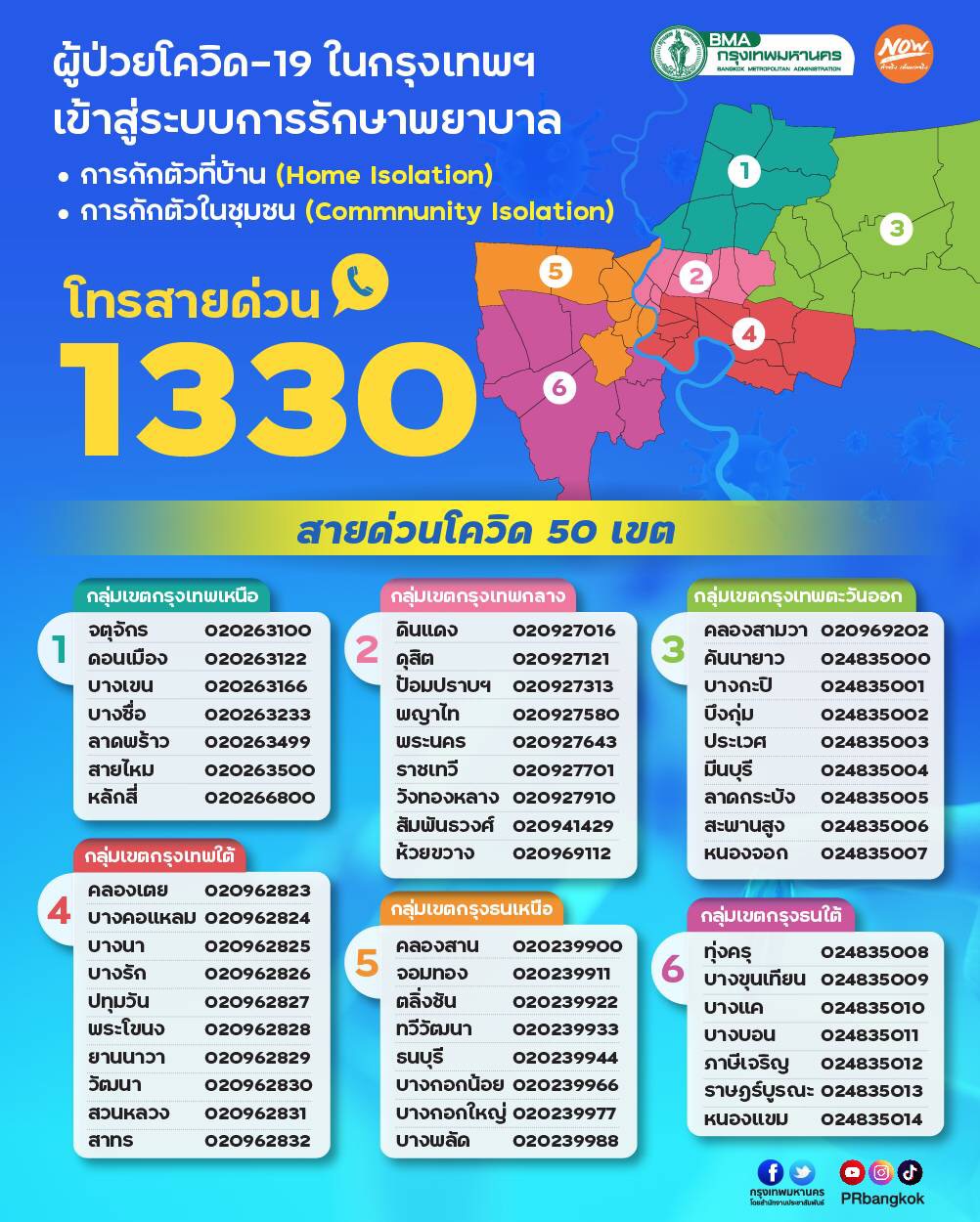 กทม.เปิดสายด่วนโควิด 50 เขต ประสานช่วยเหลือ 24 ชม. กทม.เปิดสายด่วนโควิด 50 เขต ประสานช่วยเหลือ 24 ชม.