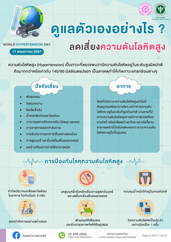 ดูแลตัวเองอย่างไร ลดเสี่ยงความดันโลหิตสูง” เนื่องในวันความดันโลหิตสูงโลก ดูแลตัวเองอย่างไร ลดเสี่ยงความดันโลหิตสูง” เนื่องในวันความดันโลหิตสูงโลก