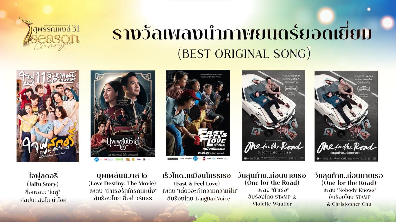 เปิดรายชื่อผู้เข้าชิงรางวัลภาพยนตร์แห่งชาติ สุพรรณหงส์ ครั้งที่ 31 บุพเพสันนิวาส2 - One For The Road เข้าชิงสูงสุด เปิดรายชื่อผู้เข้าชิงรางวัลภาพยนตร์แห่งชาติ สุพรรณหงส์ ครั้งที่ 31 บุพเพสันนิวาส2 - One For The Road เข้าชิงสูงสุด