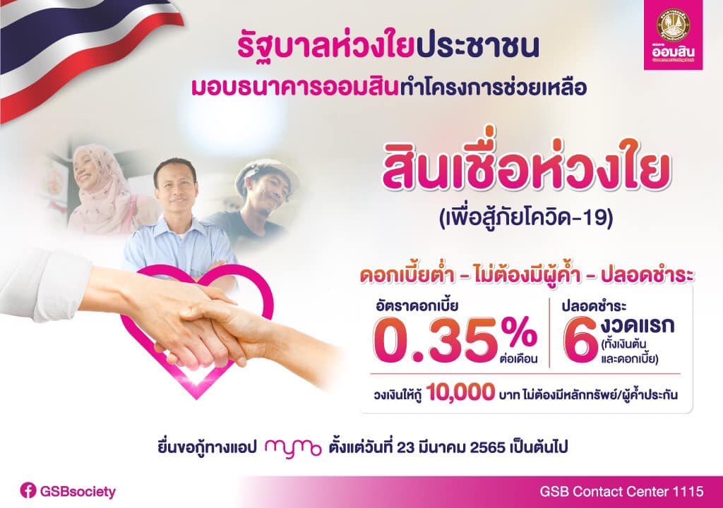 ธนาคารออมสินปล่อยสินเชื่อดอกเบี้ยต่ำ ไม่ต้องมีผู้ค้ำ-ไม่ต้องผ่อน6งวดแรก ธนาคารออมสินปล่อยสินเชื่อดอกเบี้ยต่ำ ไม่ต้องมีผู้ค้ำ-ไม่ต้องผ่อน6งวดแรก
