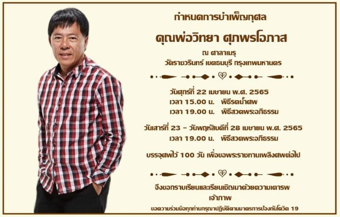 คนบันเทิง-ลูกทุ่งสุดอาลัย ดีเจดัง วิทยา ศุภพรโอภาส เสียชีวิตแล้ว 