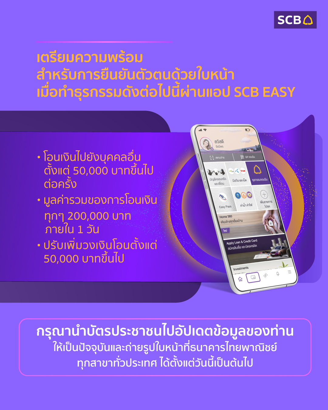 โอนเงินเกิน 5 หมื่น ต้องสแกนใบหน้ายืนยันตัวตน เช็กเลยมีแบงก์ไหนบ้าง! โอนเงินเกิน 5 หมื่น ต้องสแกนใบหน้ายืนยันตัวตน เช็กเลยมีแบงก์ไหนบ้าง!