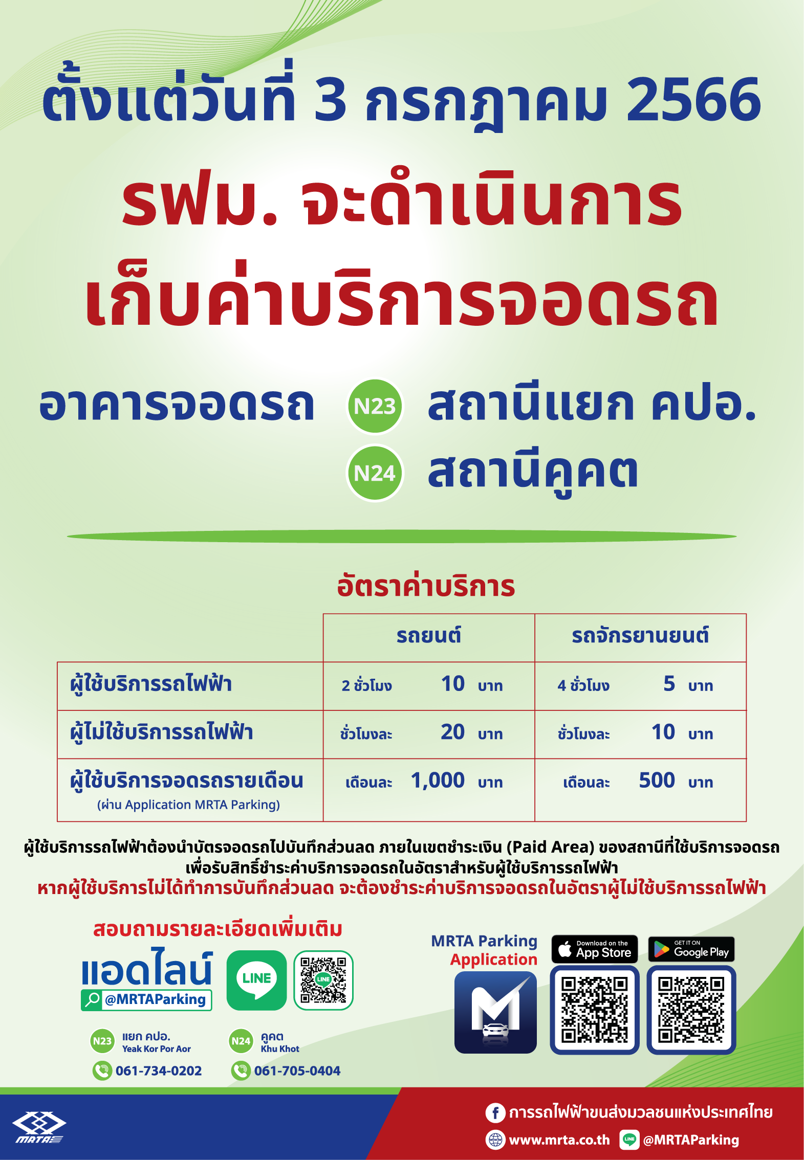 เริ่ม 3 ก.ค.! รถไฟฟ้าสายสีเขียว เก็บค่าจอดรถ สถานีแยก คปอ.- คูคต เช็กราคาที่นี่ เริ่ม 3 ก.ค.! รถไฟฟ้าสายสีเขียว เก็บค่าจอดรถ สถานีแยก คปอ.- คูคต เช็กราคาที่นี่