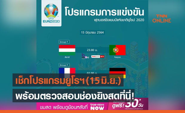 โปรแกรมการแข่งขันฟุตบอลยูโร 2020 (15 มิ.ย. 64) พร้อมลิงก์ดูบอลสด