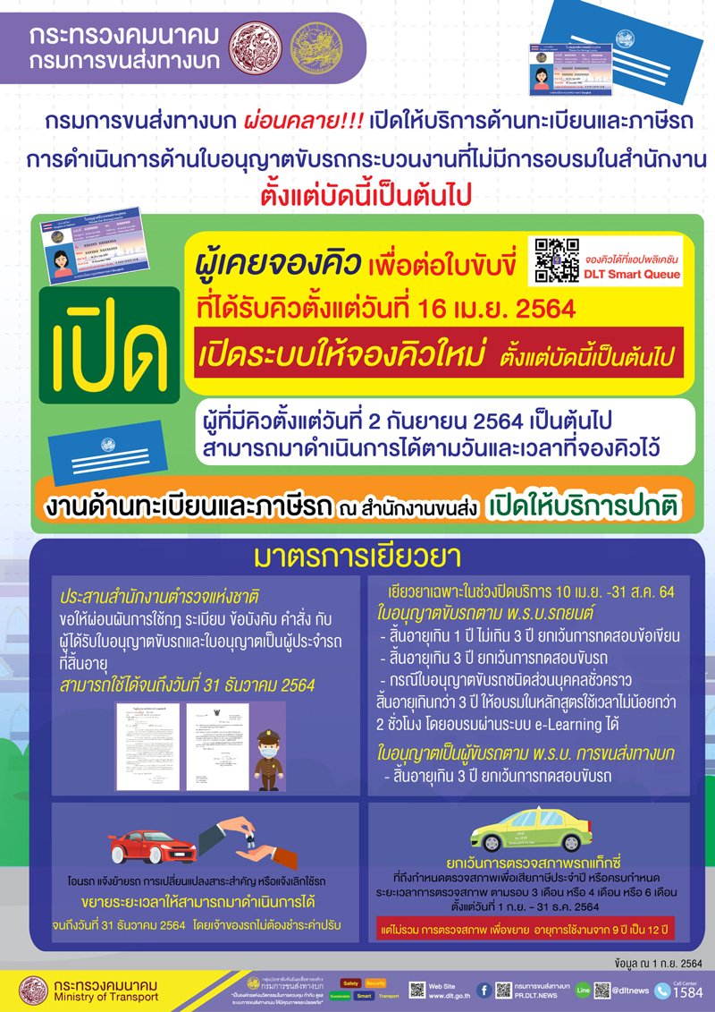 ขนส่งฯเปิดให้บริการต่อ ใบขับขี่ แล้ว เช็กรายละเอียดจองคิวล่วงหน้าที่นี่!