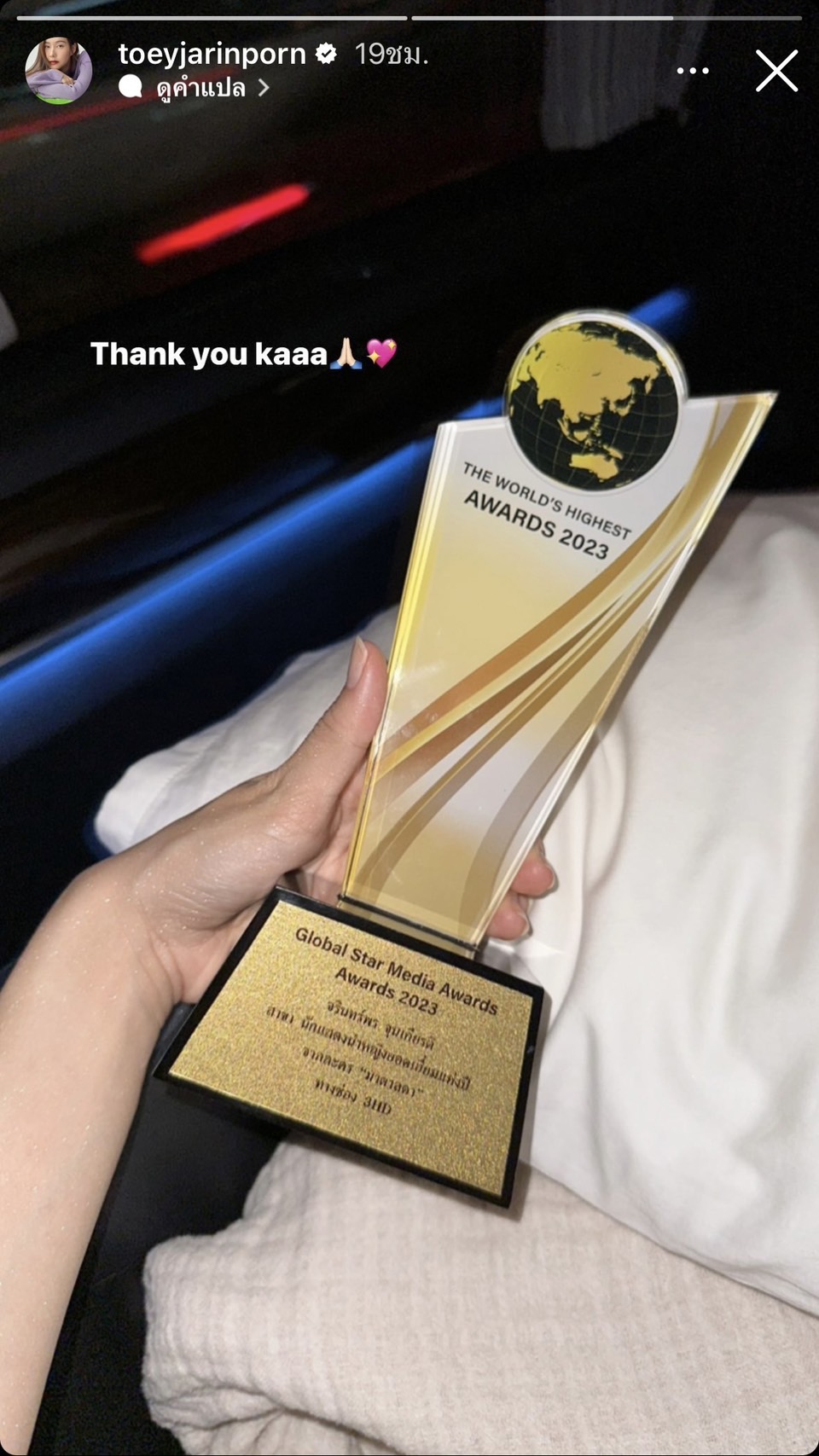  สุดปัง เต้ย จรินทร์พร คว้ารางวัลนักแสดงนำหญิงยอดเยี่ยม globlal star media awards 