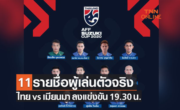 11รายชื่อผู้เล่นตัวจริง ฟุตบอลซูซูกิคัพ 2020 ทีมชาติไทย พบ เมียนมา