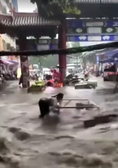 ภาพวินาทีชีวิต! กระแสน้ำท่วมไหลเชี่ยวซัด คน-สิ่งของ กระจัดกระจาย