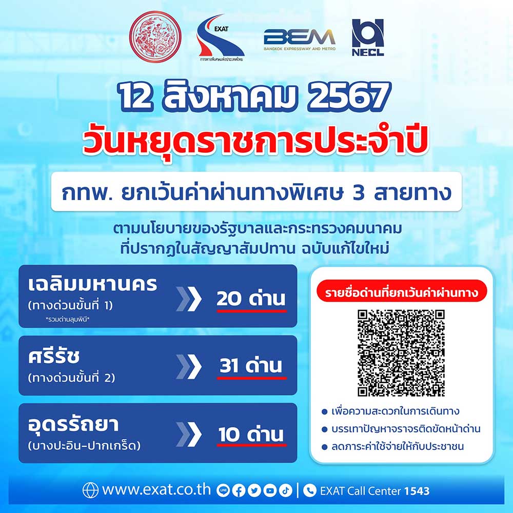 12 สิงหาคม 2567 วันแม่แห่งชาติ ขึ้นทางด่วนฟรี 61 ด่าน เส้นทางไหนบ้างเช็กเลย 12 สิงหาคม 2567 วันแม่แห่งชาติ ขึ้นทางด่วนฟรี 61 ด่าน เส้นทางไหนบ้างเช็กเลย