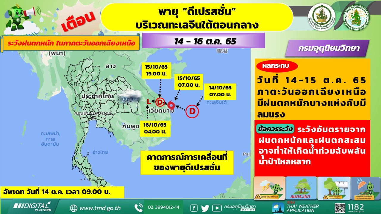 เปิดเส้นทาง พายุดีเปรสชัน 14-16 ต.ค. ดูตำแหน่งพยากรณ์ชัดๆได้ที่นี่!