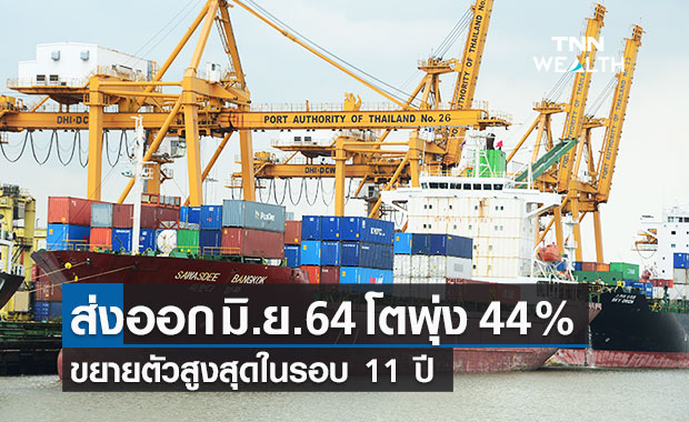 ส่งออก มิ.ย.64 โตพุ่ง 44% สูงสุดในรอบ 11 ปี