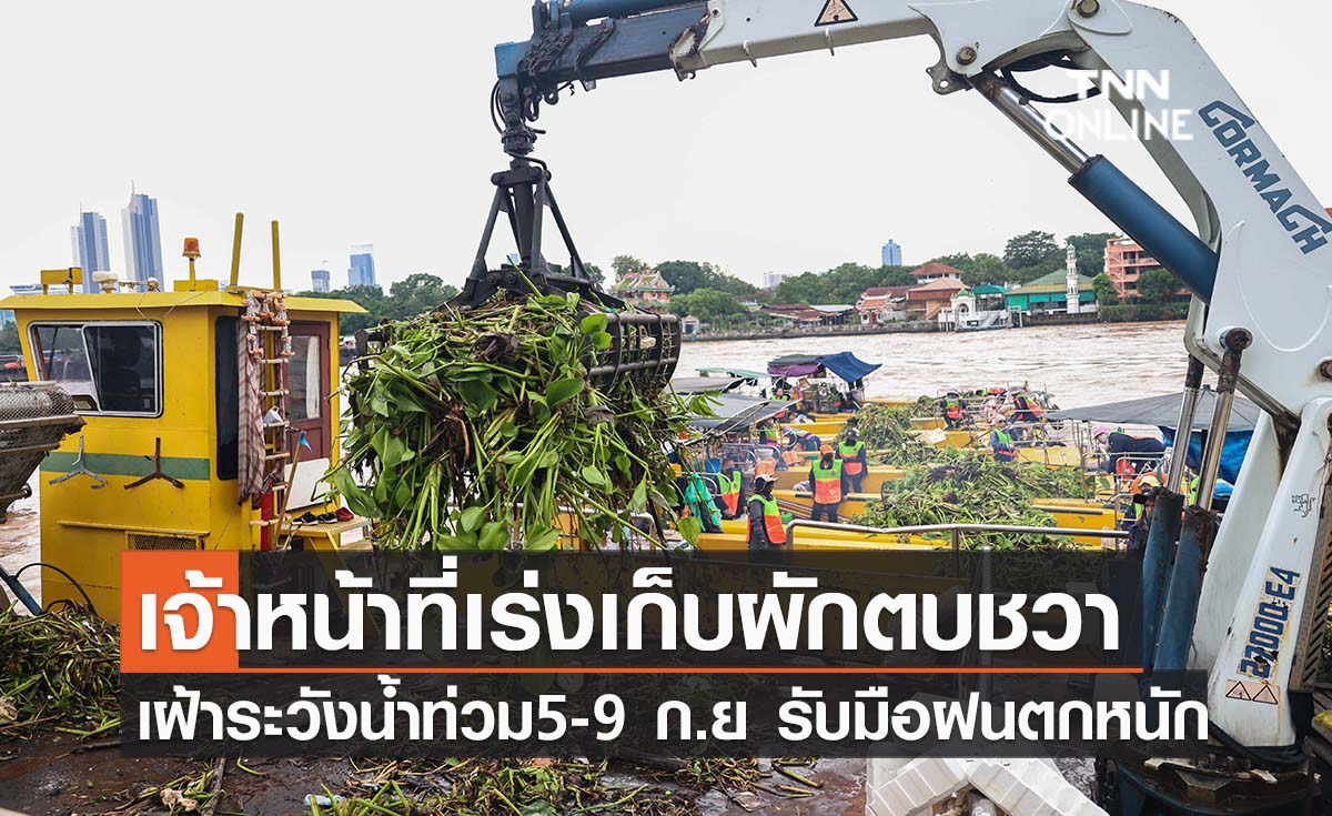 เจ้าหน้าที่เร่งเก็บผักตบชวา เฝ้าระวังน้ำท่วม 5-9 ก.ย รับมือฝนตกหนัก