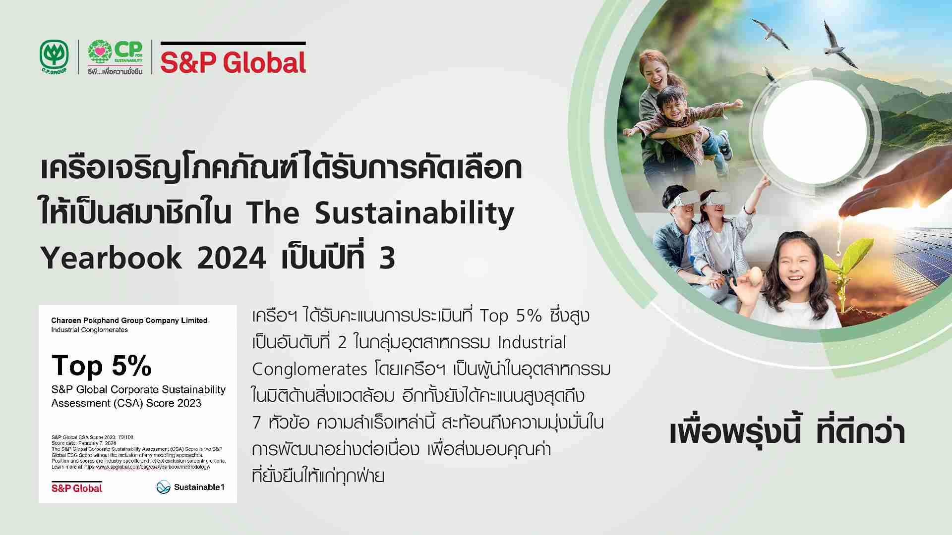 ซีพี ติดอันดับความยั่งยืนโลกต่อเนื่องเป็นปีที่ 3 ชูจุดเด่นเป็นผู้นำด้านสิ่งแวดล้อม เทียบชั้นบริษัทระดับโลก