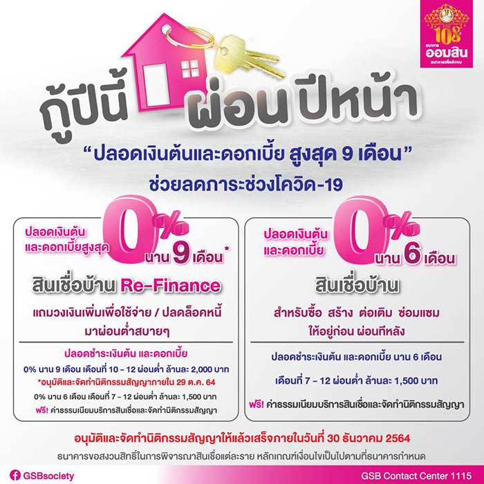 ออมสิน เปิดกู้สินเชื่อบ้าน รีไฟแนนซ์บ้าน ดอกเบี้ย 0% นาน 9 เดือน ออมสิน เปิดกู้สินเชื่อบ้าน รีไฟแนนซ์บ้าน ดอกเบี้ย 0% นาน 9 เดือน