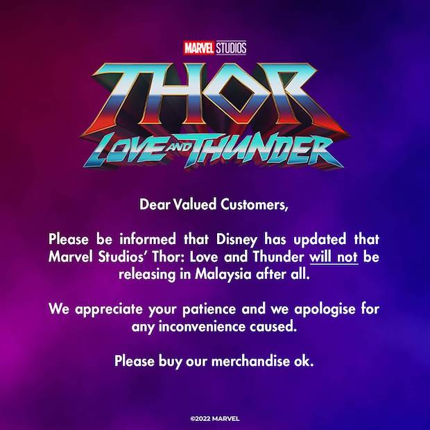 อดฉายในมาเลเซีย!! ยืนยันแบน Thor: Love and Thunder หลังเลื่อนฉายมา 2 รอบ (มีคลิป)