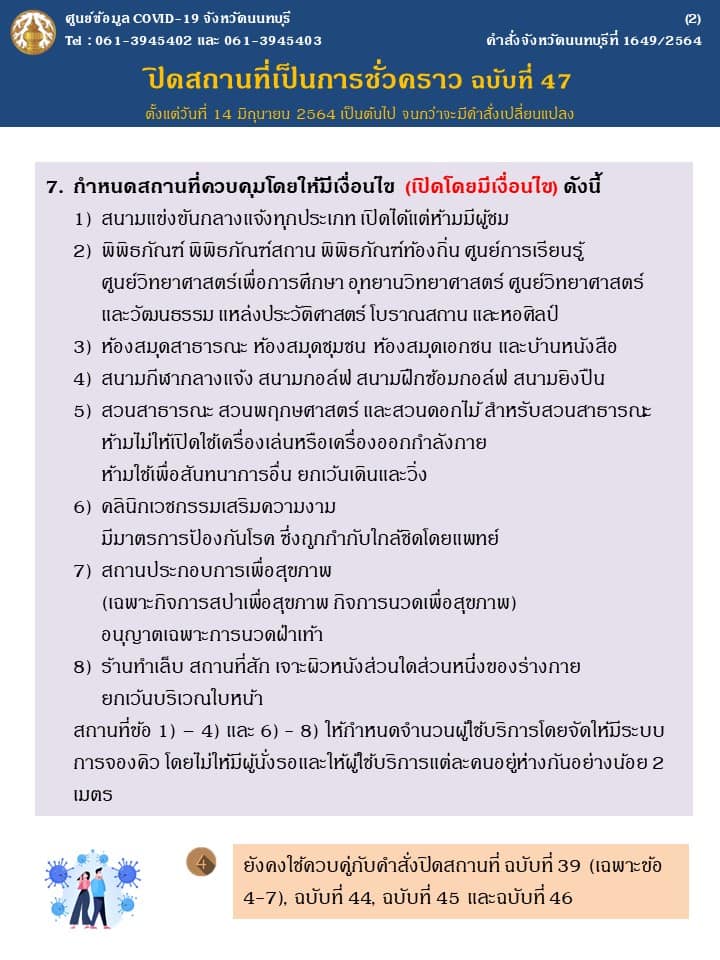 นนทบุรี ผ่อนปรน เปิดสถานที่ 8 ประเภทได้ เข้มมาตรการคุมโควิด นนทบุรี ผ่อนปรน เปิดสถานที่ 8 ประเภทได้ เข้มมาตรการคุมโควิด