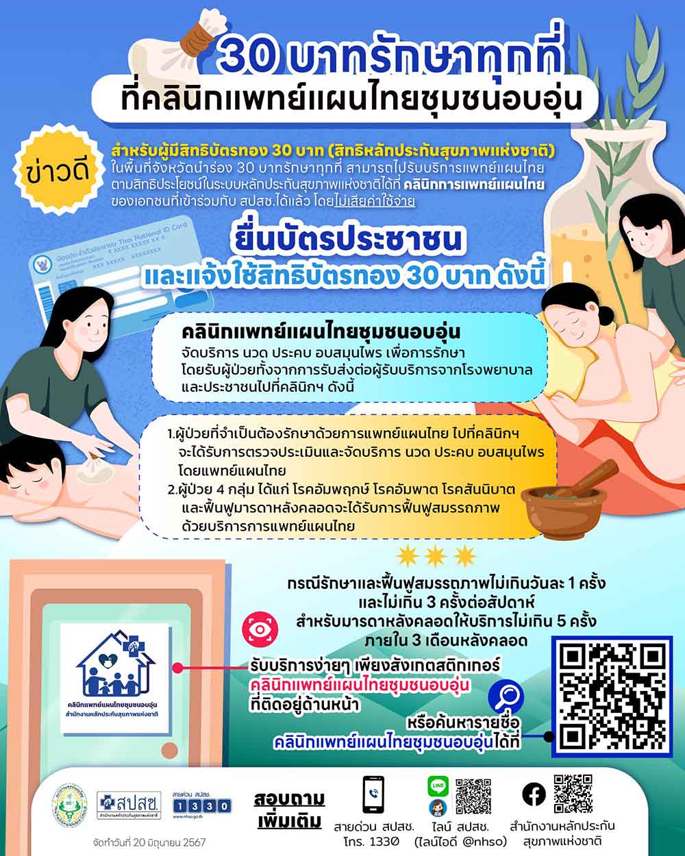 เปิดบริการสิทธิบัตรทอง 30 บาท ที่คลินิกแพทย์แผนไทยชุมชนอบอุ่น นวด ประคบ อบสมุนไพร เปิดบริการสิทธิบัตรทอง 30 บาท ที่คลินิกแพทย์แผนไทยชุมชนอบอุ่น นวด ประคบ อบสมุนไพร