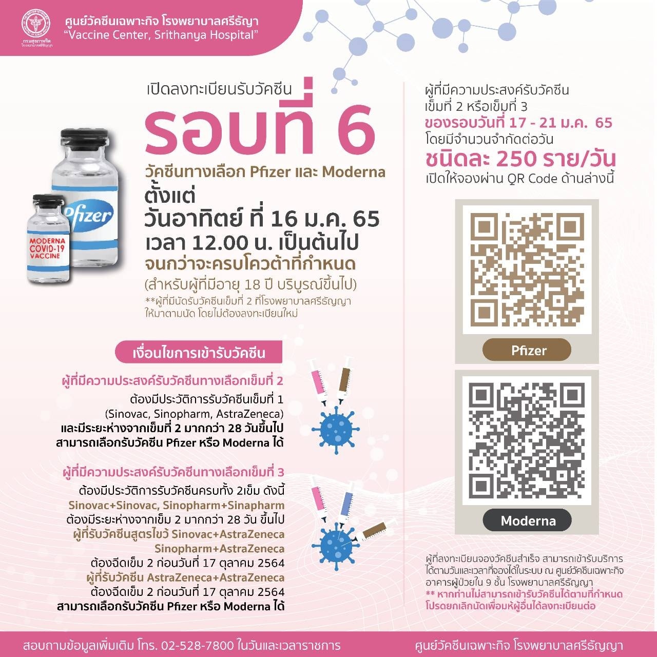 รพ.ศรีธัญญา เปิดฉีดวัคซีนไฟเซอร์-โมเดอร์นา ลงทะเบียนเที่ยงวันนี้!