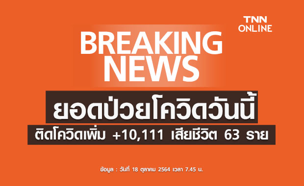 ยอดโควิดวันนี้ ติดเชื้อเพิ่ม 10,111  ราย เสียชีวิต 63 ราย