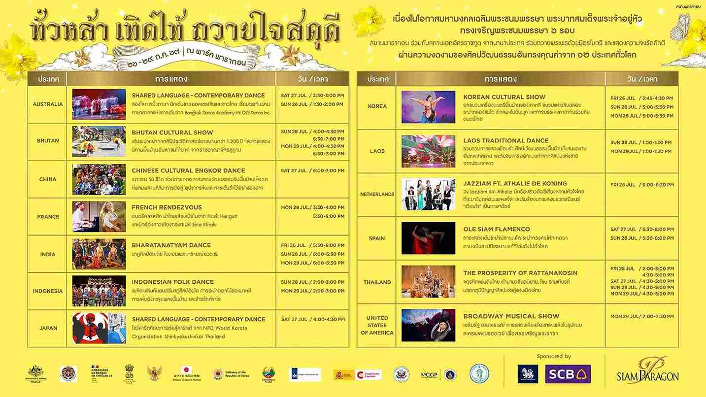 ทั่วหล้า เทิดไท้ ถวายใจสดุดี สยามพารากอน ร่วมกับเอกอัครราชทูต 12 ประเทศ จัดกิจกรรมเฉลิมพระเกียรติ ทั่วหล้า เทิดไท้ ถวายใจสดุดี สยามพารากอน ร่วมกับเอกอัครราชทูต 12 ประเทศ จัดกิจกรรมเฉลิมพระเกียรติ