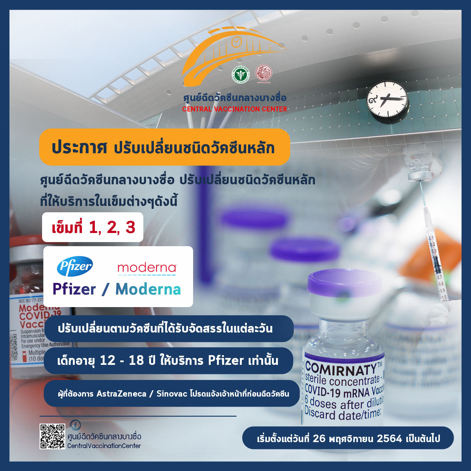 เริ่มพรุ่งนี้! ศูนย์ฉีดวัคซีนบางซื่อ เปลี่ยนวัคซีนหลักเป็น ‘ไฟเซอร์-โมเดอร์นา’ เริ่มพรุ่งนี้! ศูนย์ฉีดวัคซีนบางซื่อ เปลี่ยนวัคซีนหลักเป็น ‘ไฟเซอร์-โมเดอร์นา’