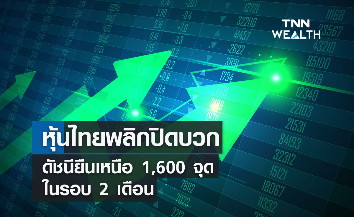 หุ้นไทยพลิกปิดบวกดัชนียืนเหนือ 1,600 จุดครั้งแรกในรอบ 2 เดือน