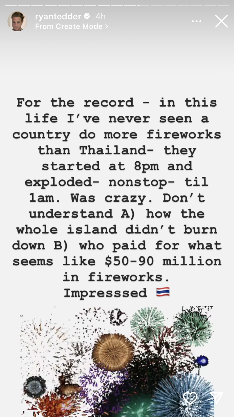 สองทุ่มยันตีหนึ่ง!! 'ไรอัน เท็ดเดอร์' นักร้องนำ OneRepublic โพสต์ทึ่งไทยจุดพลุปีใหม่5ชั่วโมงติด สองทุ่มยันตีหนึ่ง!! 'ไรอัน เท็ดเดอร์' นักร้องนำ OneRepublic โพสต์ทึ่งไทยจุดพลุปีใหม่5ชั่วโมงติด