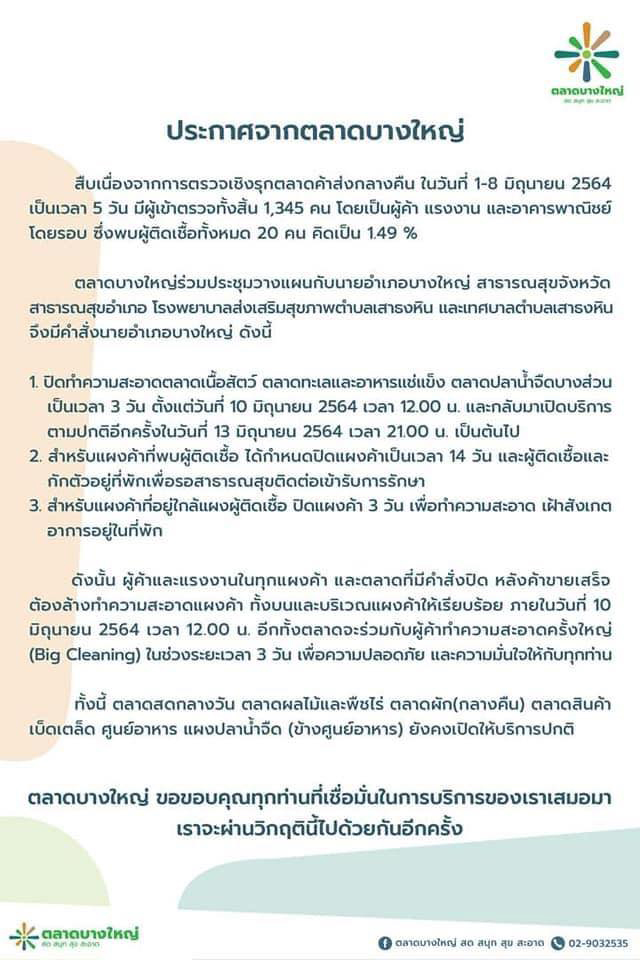 พิษโควิด! ประกาศปิด ตลาดบางใหญ่ บางส่วนชั่วคราว 3 วัน พิษโควิด! ประกาศปิด ตลาดบางใหญ่ บางส่วนชั่วคราว 3 วัน