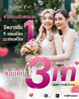 “ใจซ่อนรัก” ลาจอแรง ติดเทรนด์โลกอันดับ 1 ถูกพูดถึงมากกว่า 3 ล้านครั้ง “ใจซ่อนรัก” ลาจอแรง ติดเทรนด์โลกอันดับ 1 ถูกพูดถึงมากกว่า 3 ล้านครั้ง