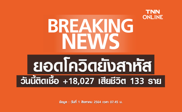 โควิด-19 วันนี้ ติดเชื้อยังสูง 18,027 ราย เสียชีวิตอีก 133 ราย
