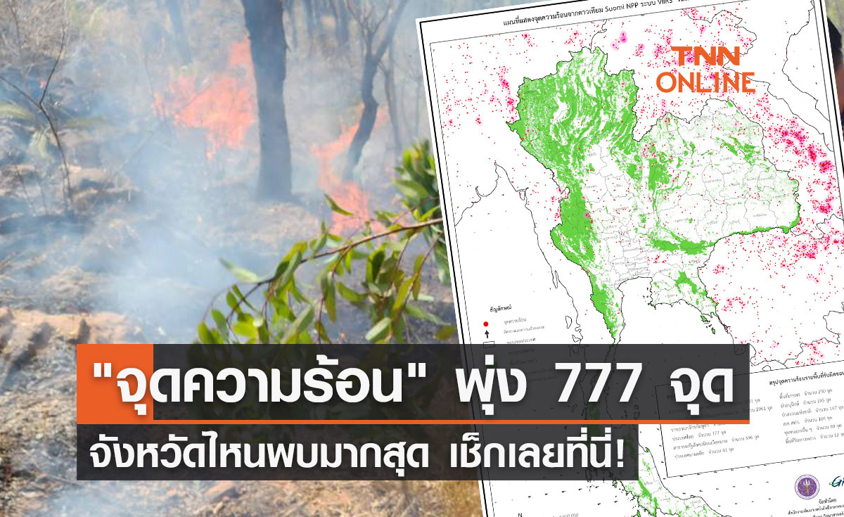 ไทยระอุ! พบ "จุดความร้อน" พุ่ง 777 จุด จังหวัดไหนมากสุด เช็กที่นี่