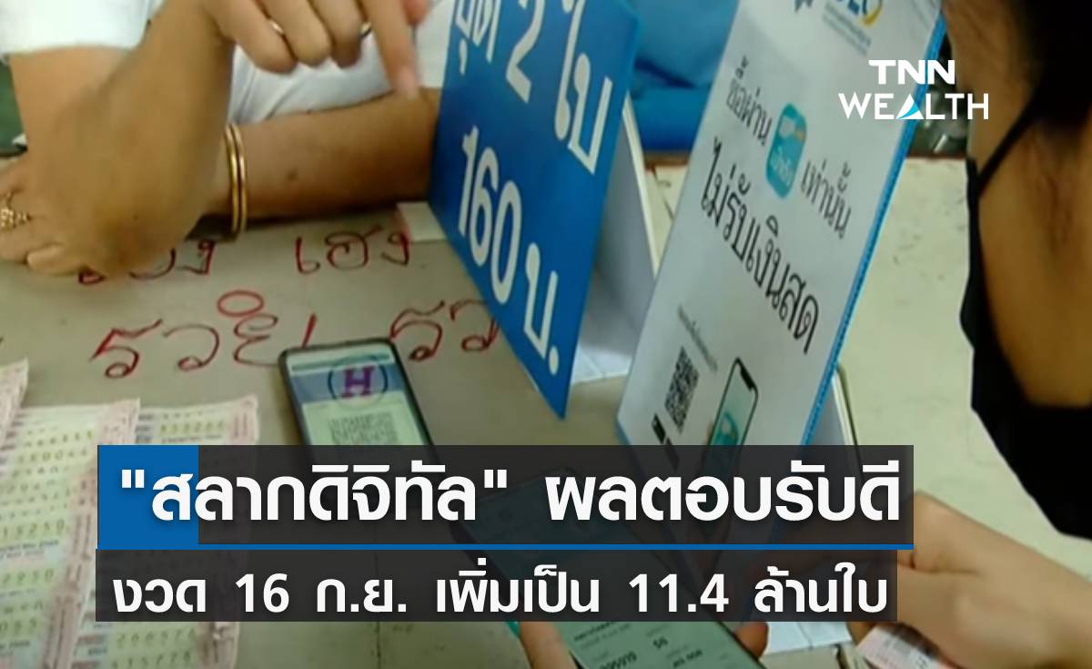 "สลากดิจิทัล" ผลตอบรับดี งวด 16 ก.ย. เพิ่มเป็น 11.4 ล้านใบ