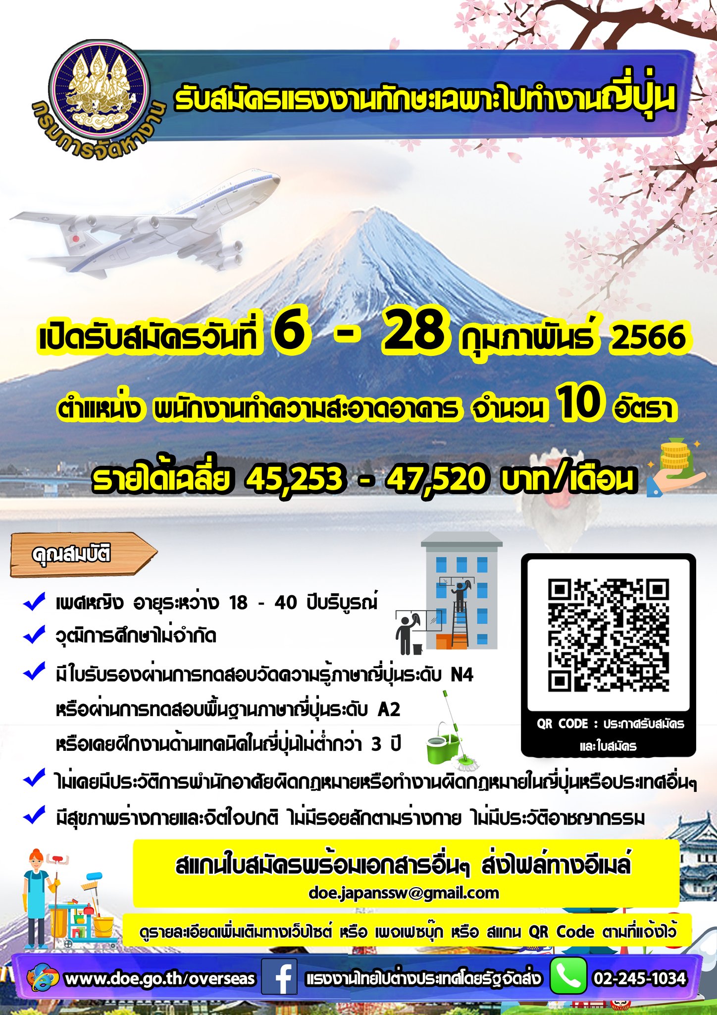  “หางานประเทศญี่ปุ่น” รับสมัครพนง.ทำความสะอาด เงินเดือนเริ่ม 45,000 บ.