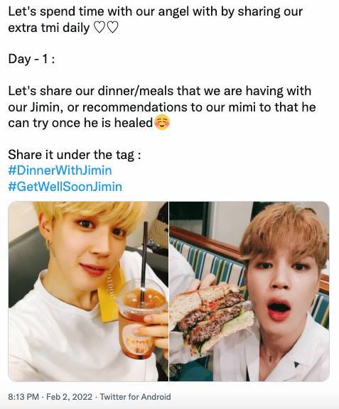 #จีมินกินข้าวครบสามมื้อนะ!! ‘จีมิน BTS’ โพสต์อัปเดตอาการดีขึ้นเป็นลำดับ