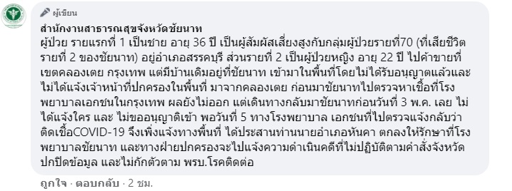 เตรียมเอาผิดแม่ค้าคลองเตยติดโควิด กลับชัยนาทไม่แจ้งจนท.