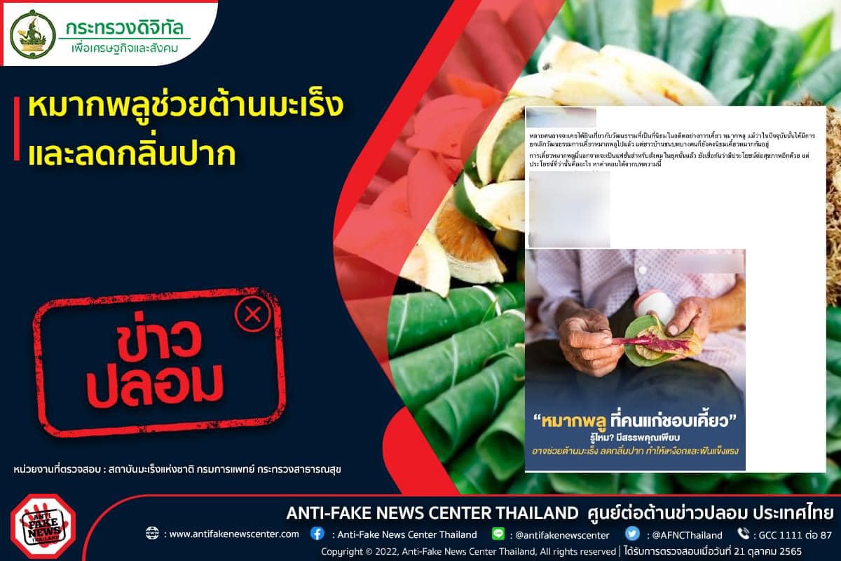 จริงหรือไม่? เคี้ยวหมากพลูช่วยต้านมะเร็ง-ลดกลิ่นปาก จริงหรือไม่? เคี้ยวหมากพลูช่วยต้านมะเร็ง-ลดกลิ่นปาก
