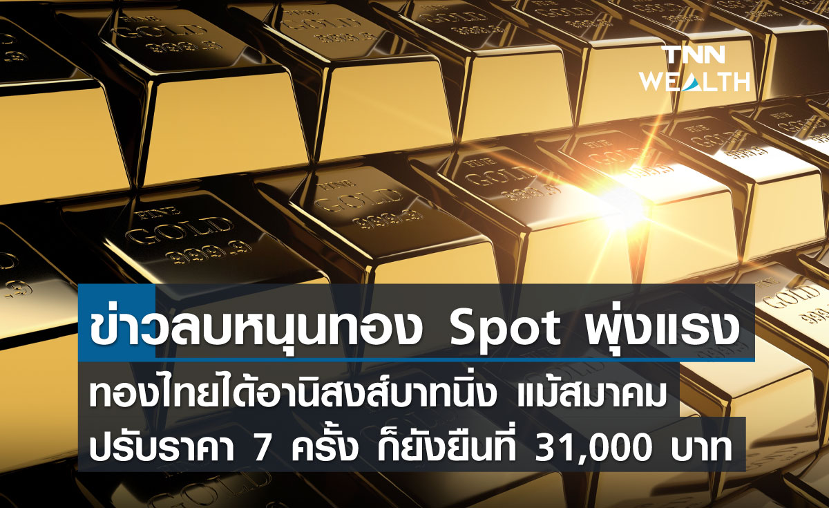 ข่าวลบหนุนทอง Spot พุ่งแรง ทองไทยได้อานิสงส์บาทนิ่ง แม้สมาคมปรับราคา 7 ครั้ง ก็ยังยืนที่ 31,000 บาท